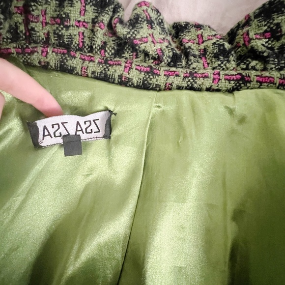 Zsa Zsa Plaid Tweed Blazer Jacket Ruffle Green Pink Size Small - Picture 10 of 10